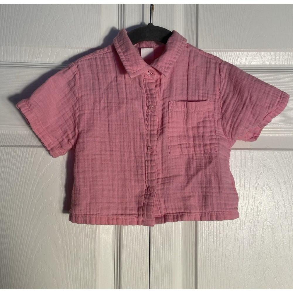 Baby Gap Shirt Girls 2 Years Pink 100% Cotton Gauze Short Sleeve Button Up Top